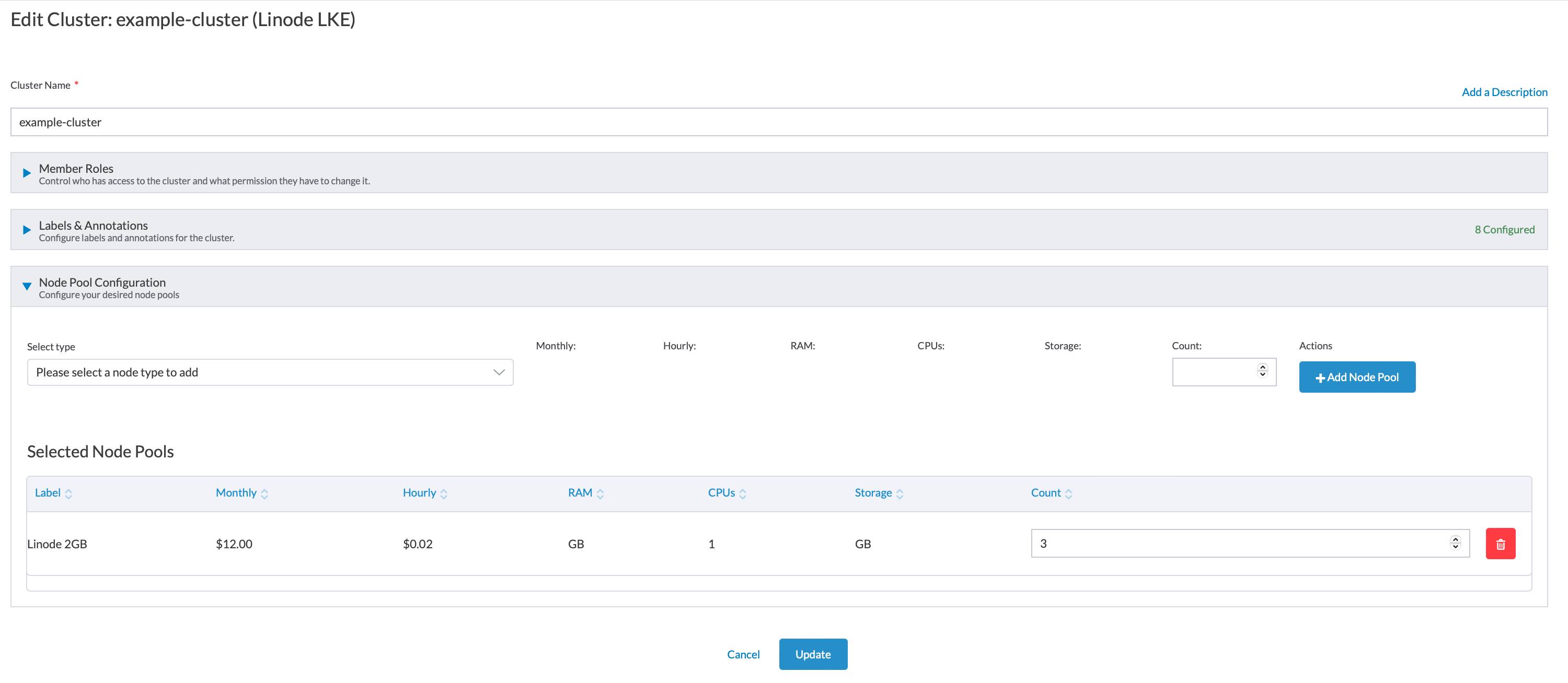 Rancher edit cluster form - node pool count highlighted