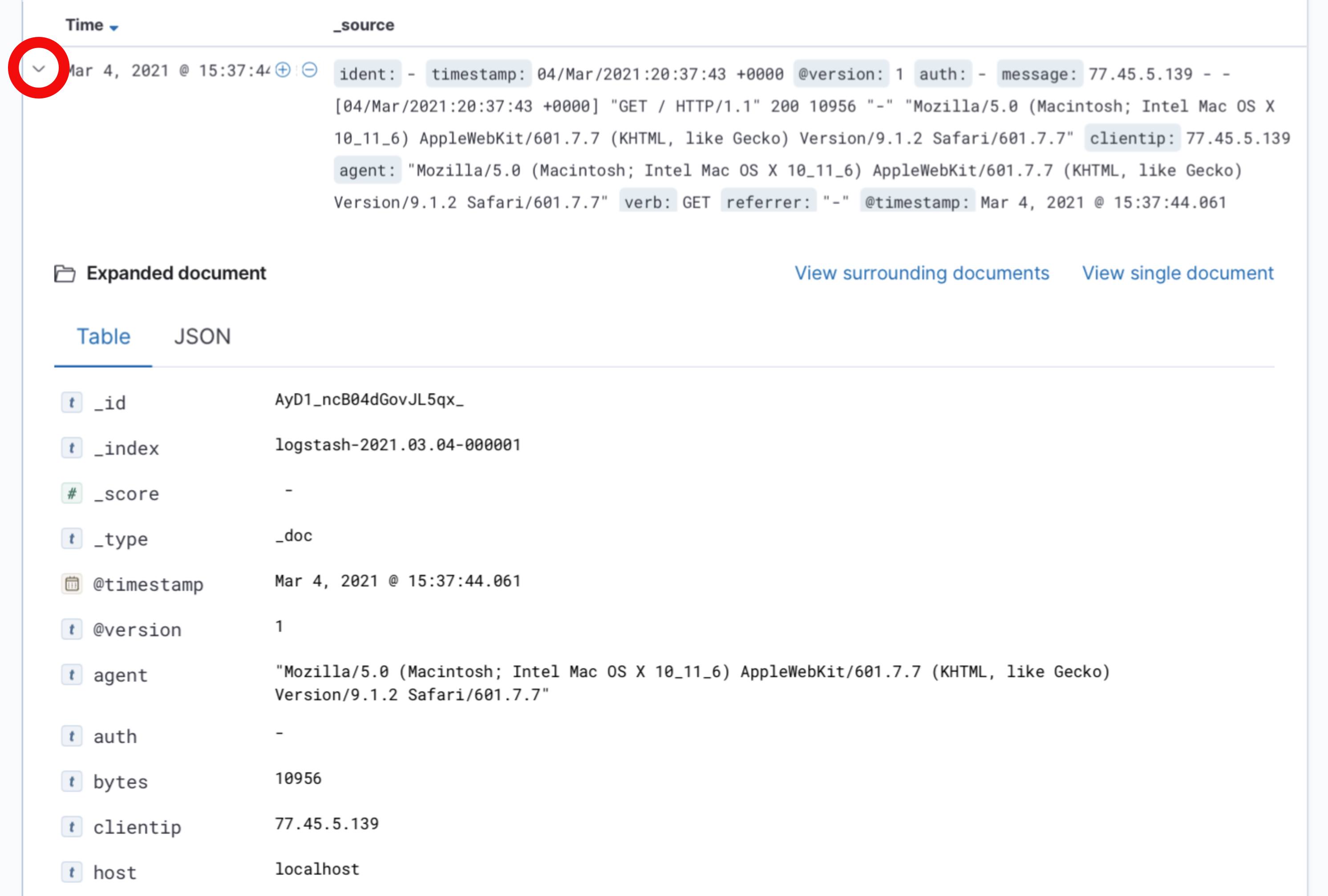 Kibana 7 Document Fields