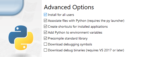 Python on Windows Advanced Options