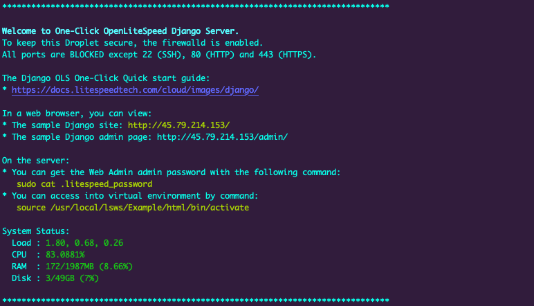 OpenLiteSpeed Django setup information